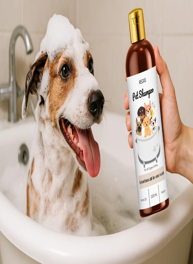 Regiis Pet Shampoo Set with Grooming Tools, 200ml Luxurious All-in-One Wash, 200ml Deshedding Shampoo, Blue Massage Brush, Grooming Glove for Dogs, Cats(Pack of 4) - Image 3